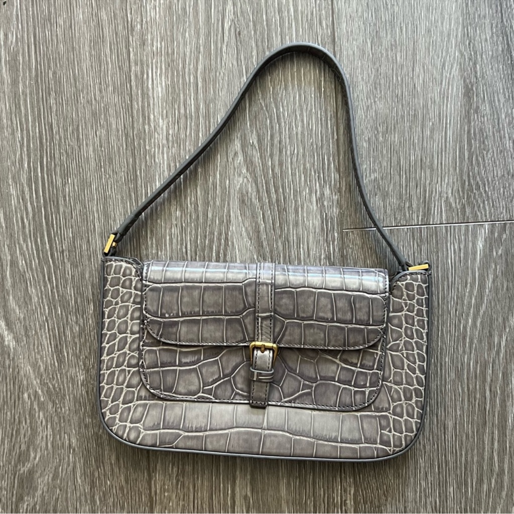 Elegant Gray Crocodile-Embossed Women's Bag